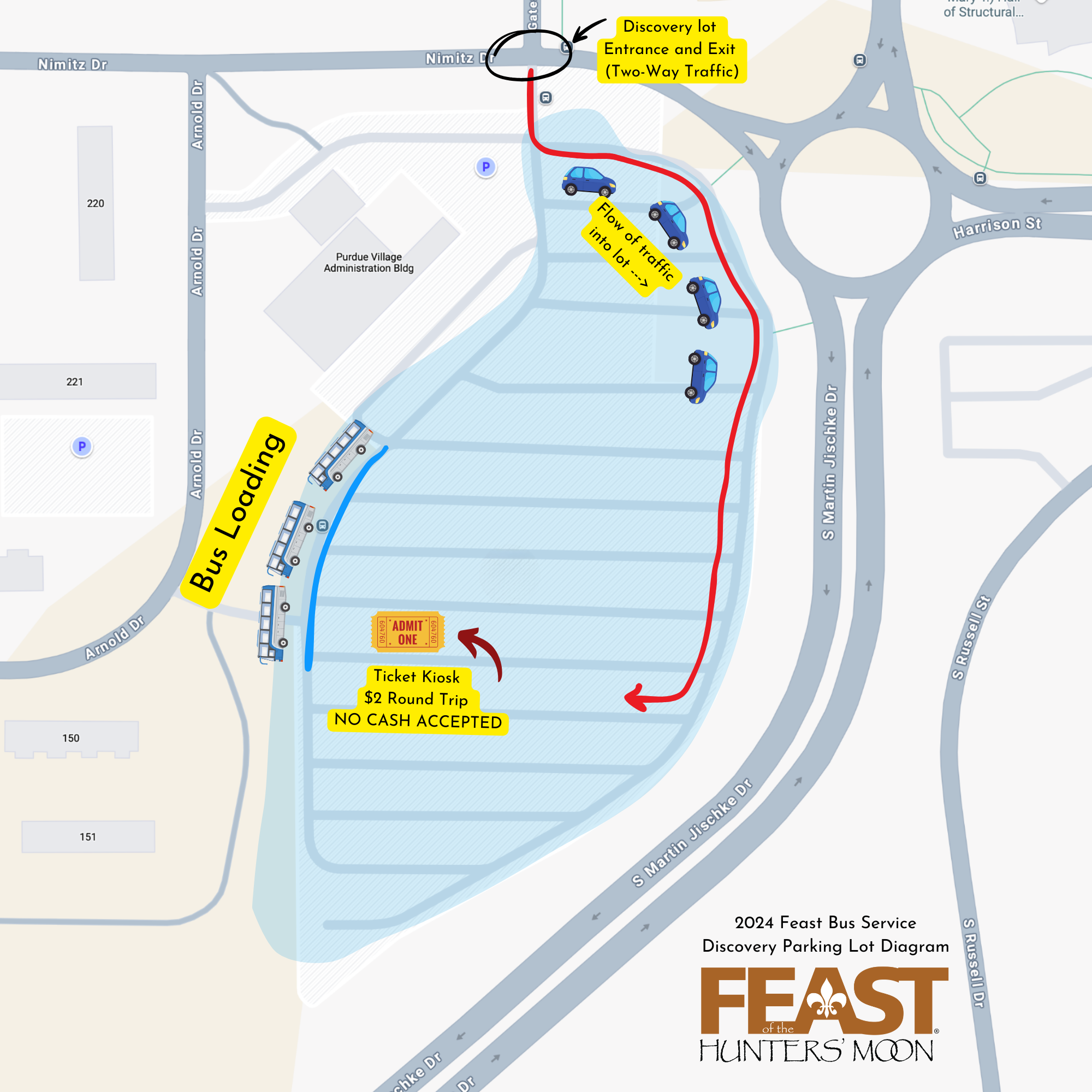 Image of traffic flow for Discovery Lot and Bus mount/dismount